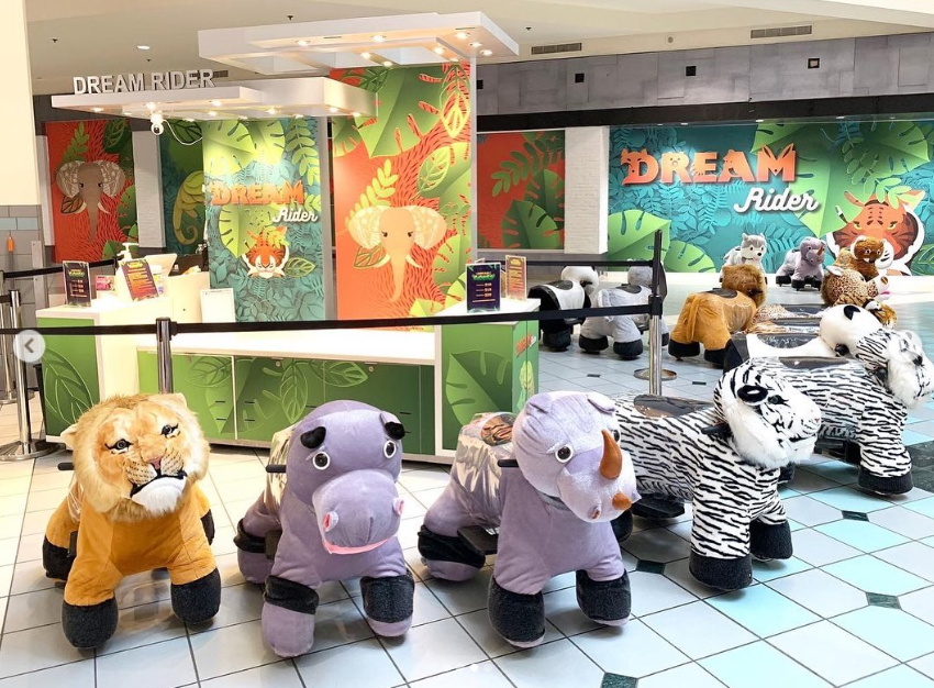 Dream Riders kiosk and plush animal fleet at Mall of America